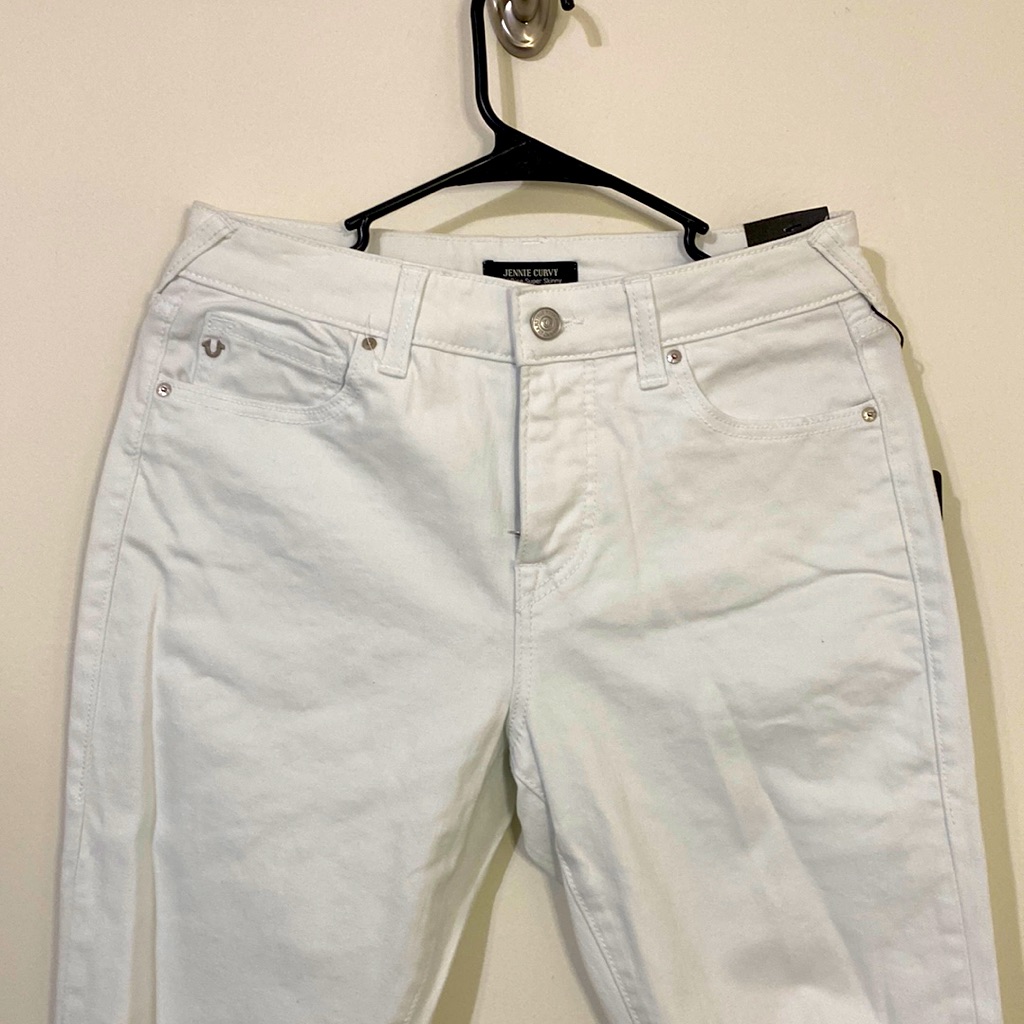 New! True Religion Ripped White Jeans Jennie Curvy Mid Rise Super Skinny W28
